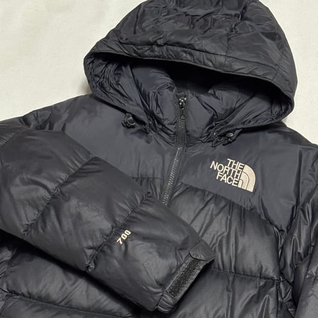 90 노스페이스 눕시 700 구스다운 블랙 후드 패딩