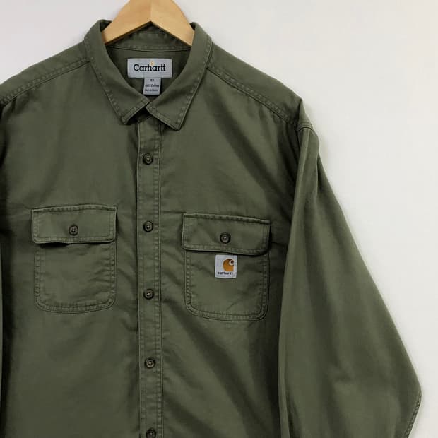 XL 칼하트 카키 헤비 워크 셔츠