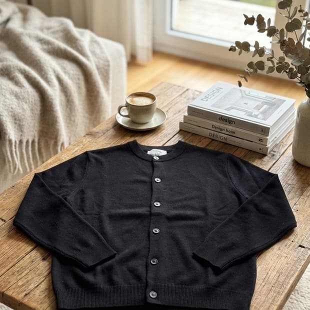 헨리코튼 라운드넥 가디건 블랙 (95)