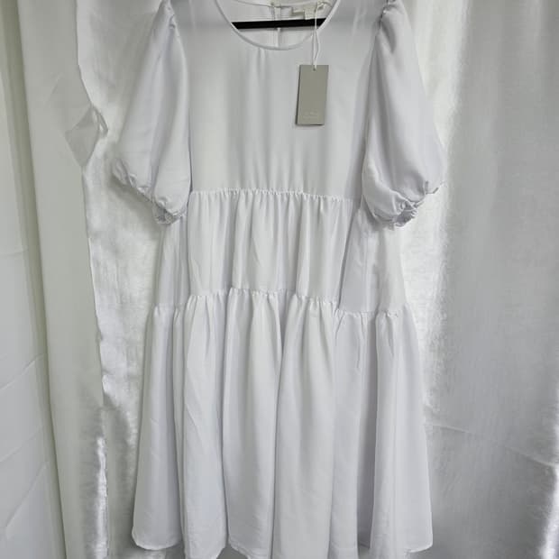 COS 코스 화이트 퍼프 반팔 미니 원피스 (1641)