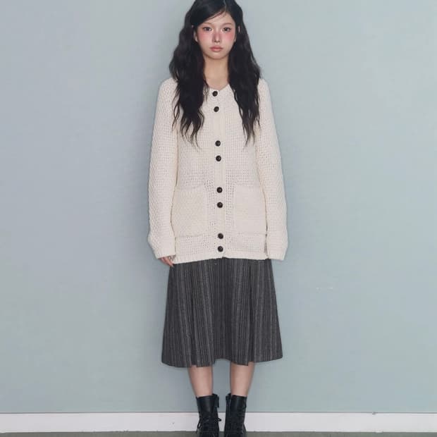 미레코 트리플 버튼 가디건 아이보리