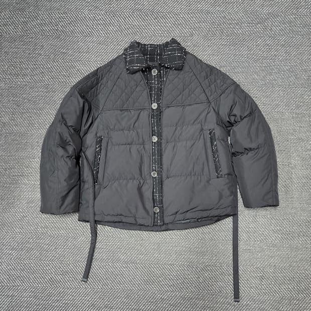 지컷 21ss 블랙 퀼팅 체크 배색 구스다운패딩 자켓