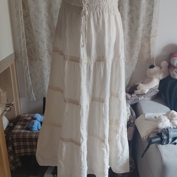 [일본빈티지] 아이보리 레이스 캉캉 롱 스커트