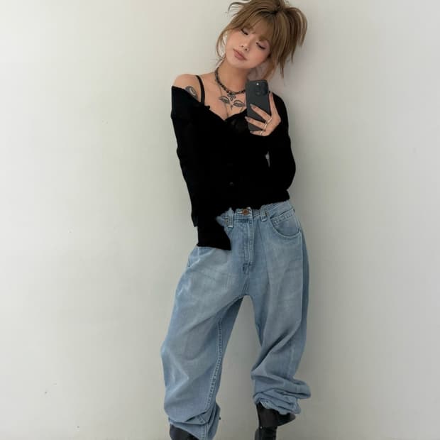 블랙 루즈 시스루 가디건 
