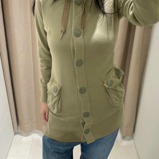 타미 걸 Y2K 빈티지 롱 버튼 후드 집업 R2716