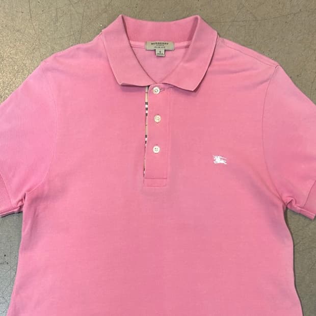 S 버버리 여성용 슬림핏 핑크 카라 반팔 티셔츠