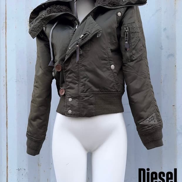 디젤 n2b 카키 후드 크롭 점퍼 패딩 자켓