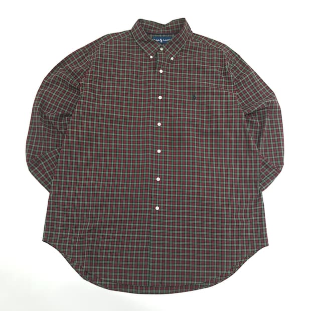 Co886 2XL 폴로 랄프로렌 버건디그린 스몰타탄체크 긴팔 셔츠 남방
