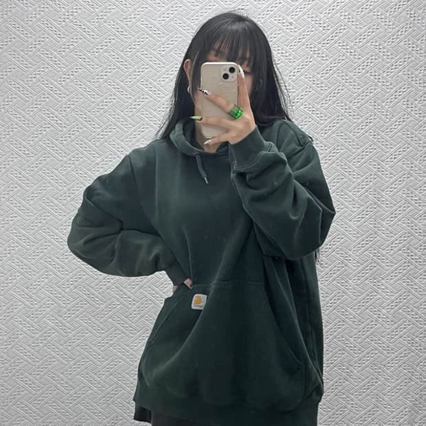 칼하트 오리지널 핏 캐주얼 딥그린 약기모 후드티 L C08579