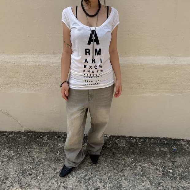 Armani Deep V-Neck White T-Shirt