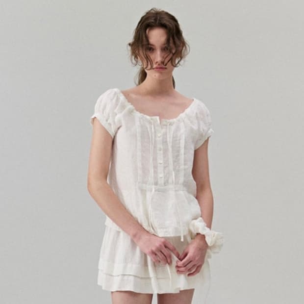 (set) 더바넷- pufleat linen blouse& besque