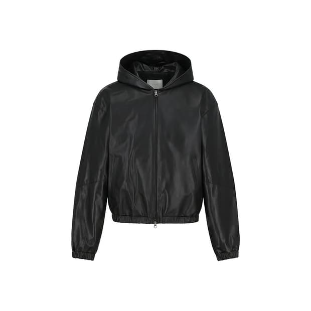 아모멘토 26ss 램스킨 레더 후드 점퍼 블랙 L