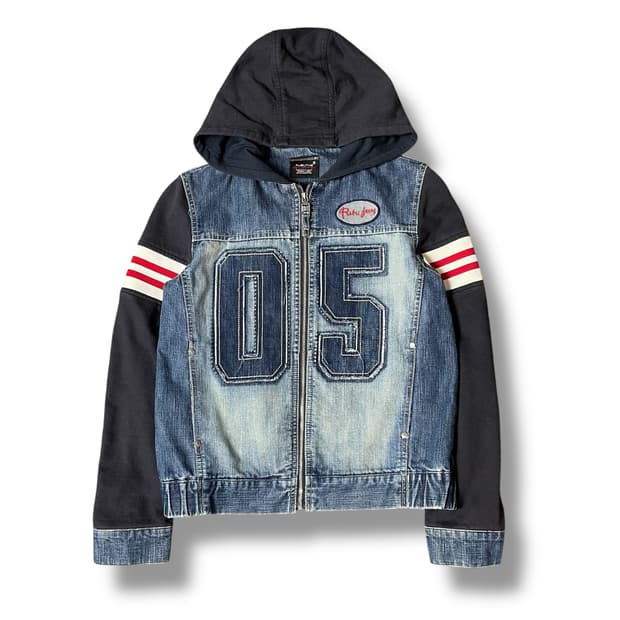 후부 빅로고 배색 후드 데님 자켓 S