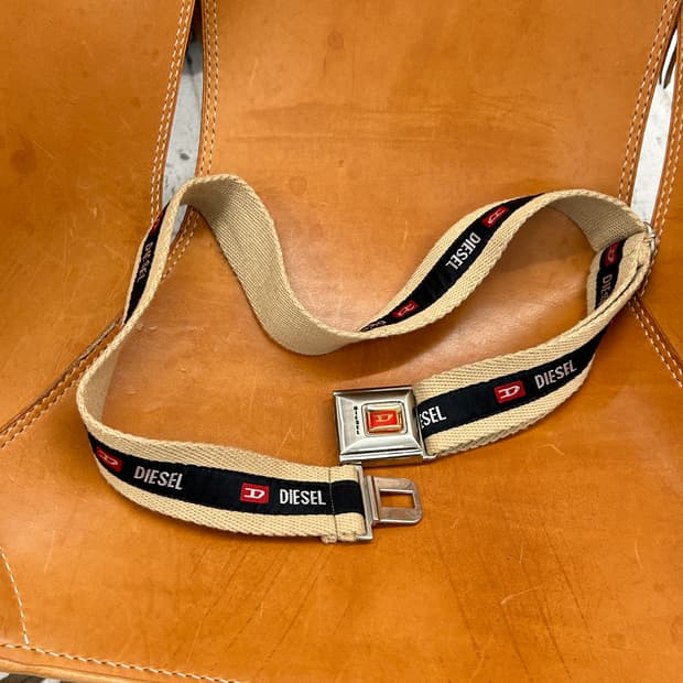 빈티지 디젤 버클 로고 캔버스 벨트