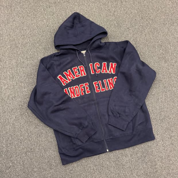 AMERICAN AND FEELING 빈티지 패치 네이비 후드집업