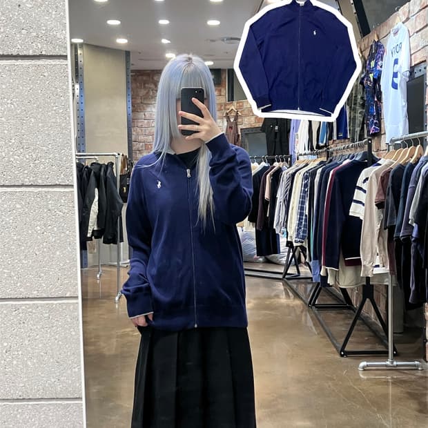 폴로 랄프로렌 자수 로고 폴라 가디건 네이비 M  #csz4154