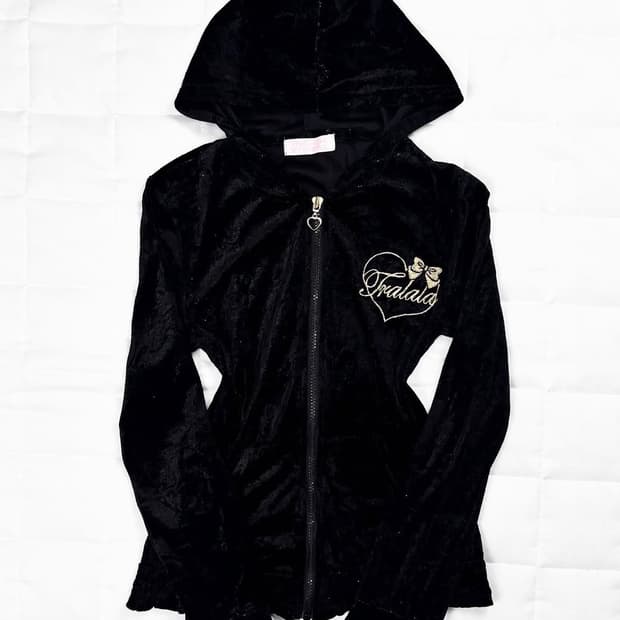 tralala 트랄랄라 벨벳 후드집업 블랙