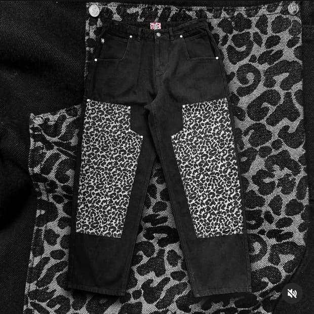 Star team leopard double knee jeans