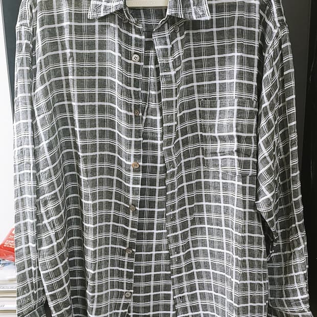 일본 빈티지 리넨 체크 셔츠 100