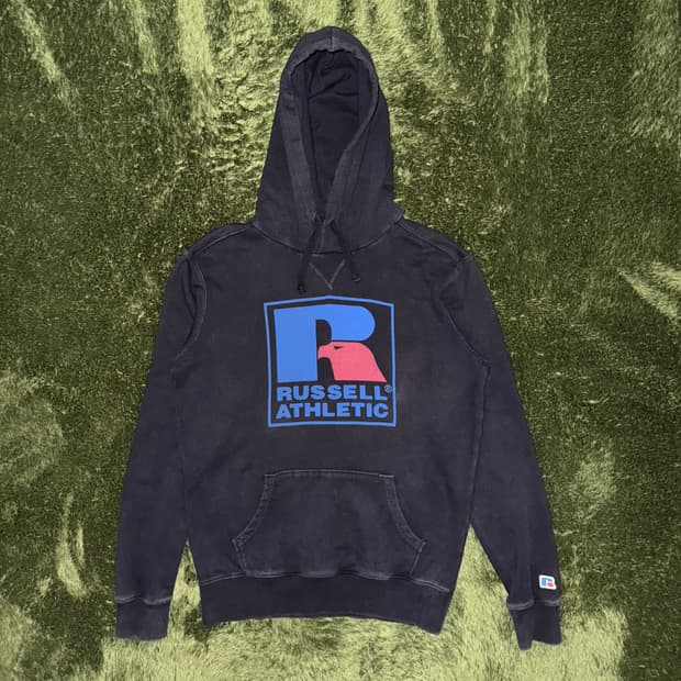 [M] 00s Russell 러셀 애슬레틱 재팬 로고 프린트 후디 블랙