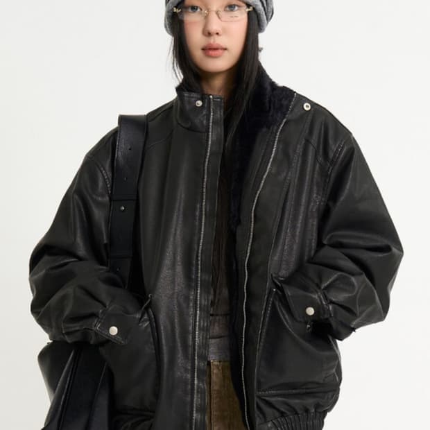 (구해요) 라우코하우스 퍼 라이닝 레더 블루종 점퍼