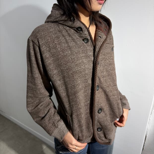 Confirm 갈색 단추 후드집업 