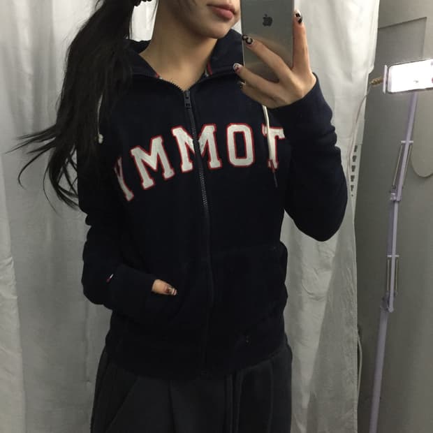 Tommy Hilfiger 타미힐피거 로고 기모 후드집업