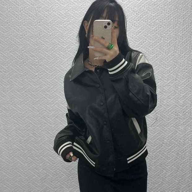 파르티멘토 레트로 캐주얼 바이커 레더 바시티자켓 S C08132