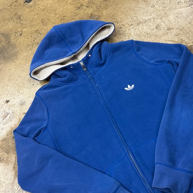 아디다스 양털 블루 백로고 후드집업 95