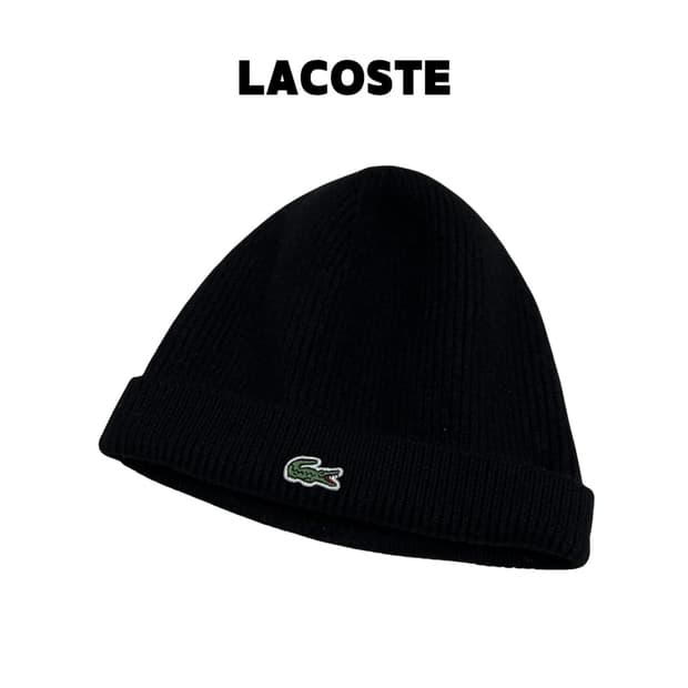 (OS) 라코스테 패치로고 울 비니 블랙