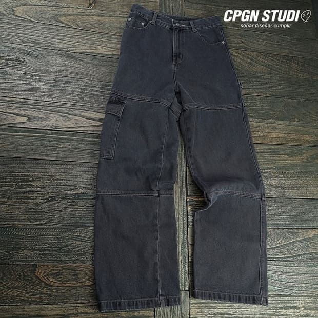 [꼼파뇨] 카고 카펜터 흑청 블랙 데님 팬츠 M19076