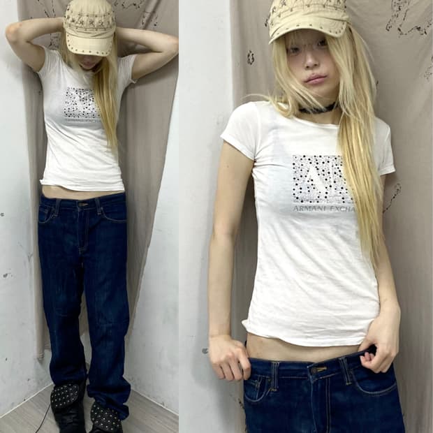 [Armani Exchange]Y2K Slim Fit White Tee
