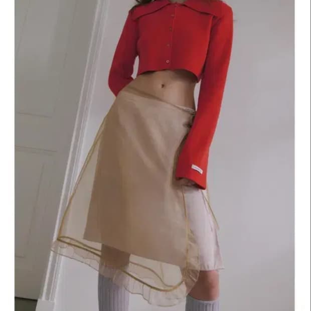 [ 새상품/ 오버듀 ]오버듀플레어 쉬어 레이어드 랩 스커트 (베이지)