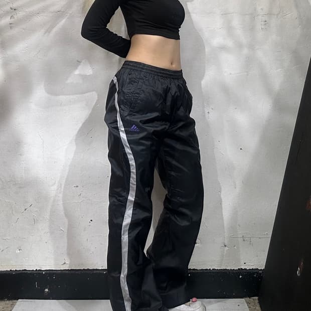 아디다스 블랙 사이드 라인 와이드 트랙 팬츠 추리닝 바지 L