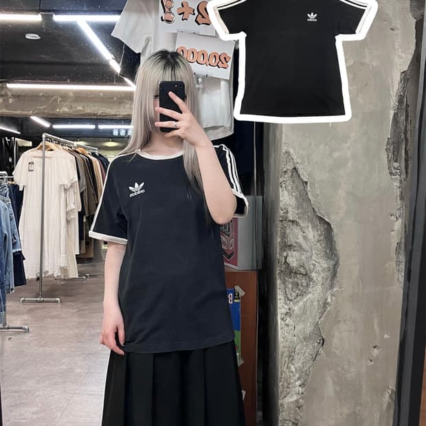 아디다스 자수 로고 반팔 티셔츠 블랙 L #csz3887