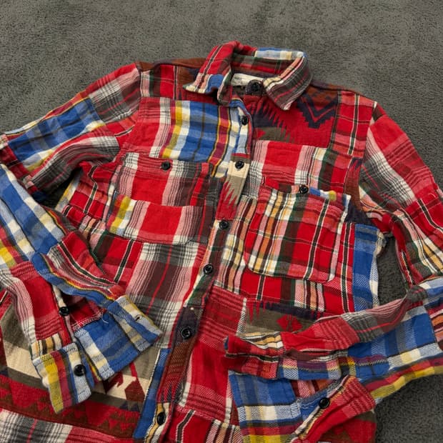 [정품/XS] 데님앤서플라이 랄프로렌 플란넬 패치워크 카라 셔츠 긴팔티