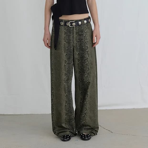 오데스 Ordes SNAKE EFFECT COTTON PANTS