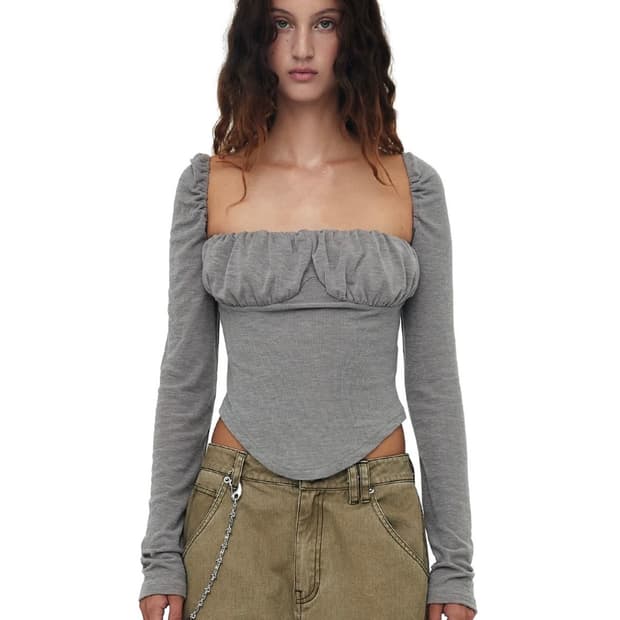 (구함) cerric 세릭 셔링 스퀘어 탑 브라운