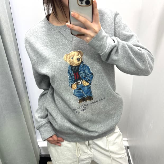 폴로 그레이 폴로베어 기모 스웻셔츠