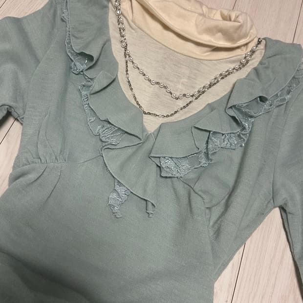 로맨틱/하구미 / 모리 / 로걀 / 갸루 / 민트 언발 프릴 롱슬탑