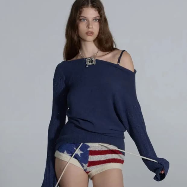 스컬프터 세퀸 에이시메트릭 미니 드레스 네이비 s