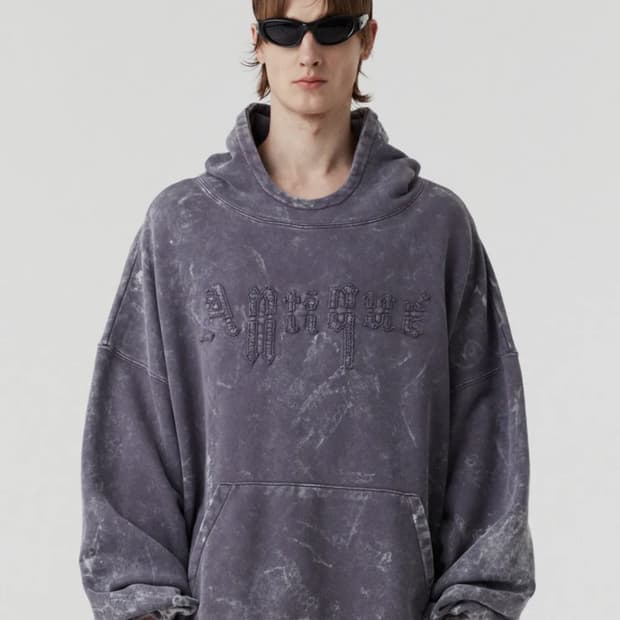 DNSR 스노우 워싱 아플리케 후드티