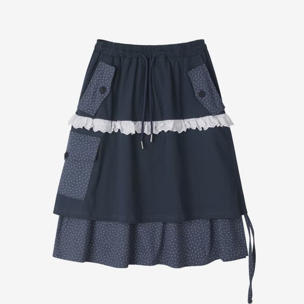 루저스클럽 jamaehwa 콜라보 스타 레이어드 셔링 스커트 자매화
