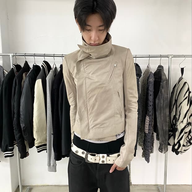 릭오웬스 십스킨 하이넥 레더 자켓