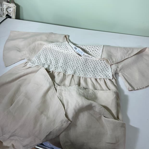 우먼M 자라 우먼 베이지 시스루와플 롱 린넨원피스