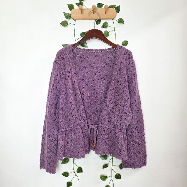 색실 콕콕 보라 가디건