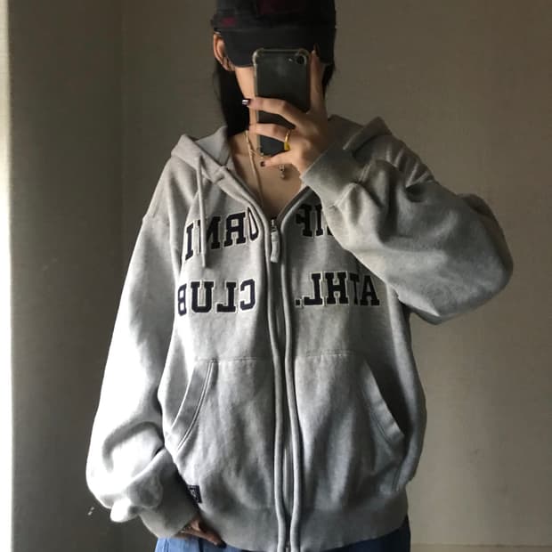 후아유 그레이 오버핏 후드집업