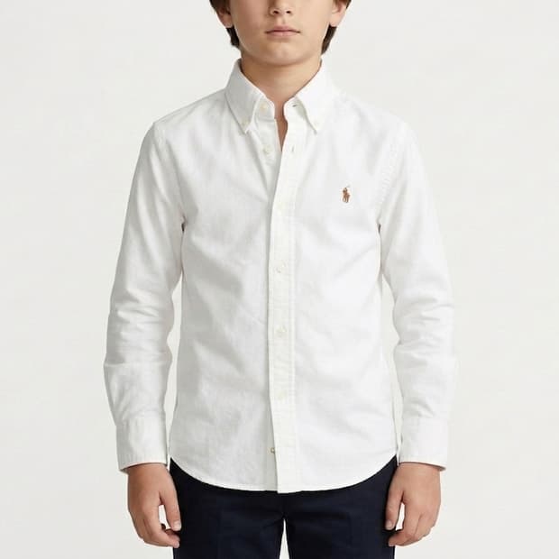 정품 폴로 키즈 QR신형 옥스포드 셔츠 화이트 7/130