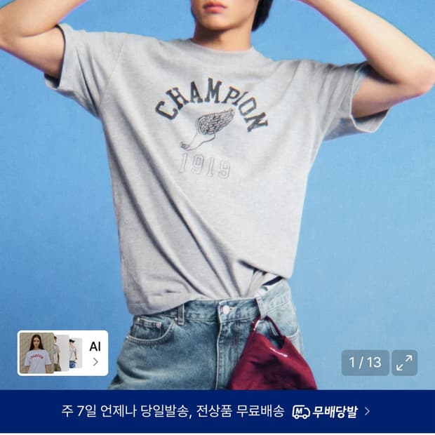 챔피온 헤리티지 윙풋 티셔츠 Grey
