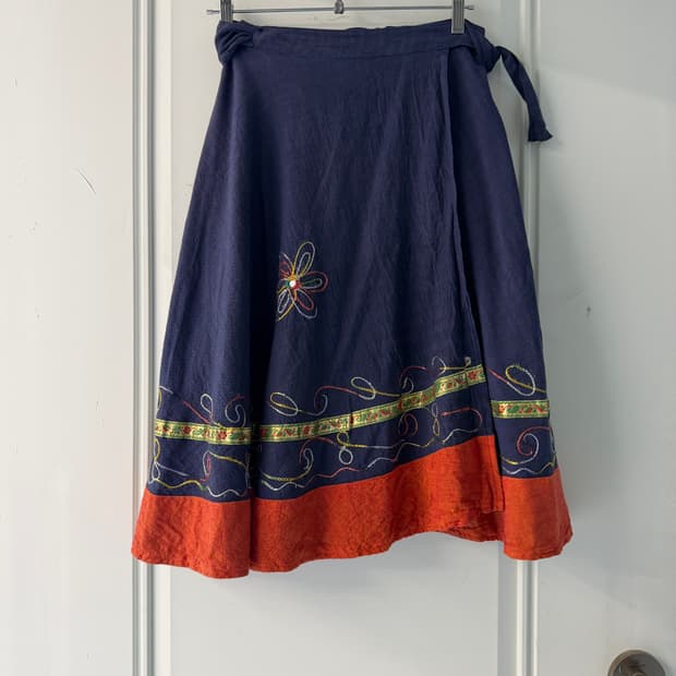 일본빈티지 모리 히피 자수 랩스커트 
